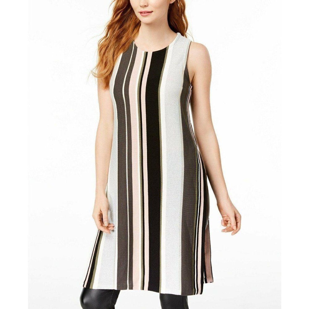 BAR III $69 Black & Pink Striped Sleeveless Tunic Top Medium NEW